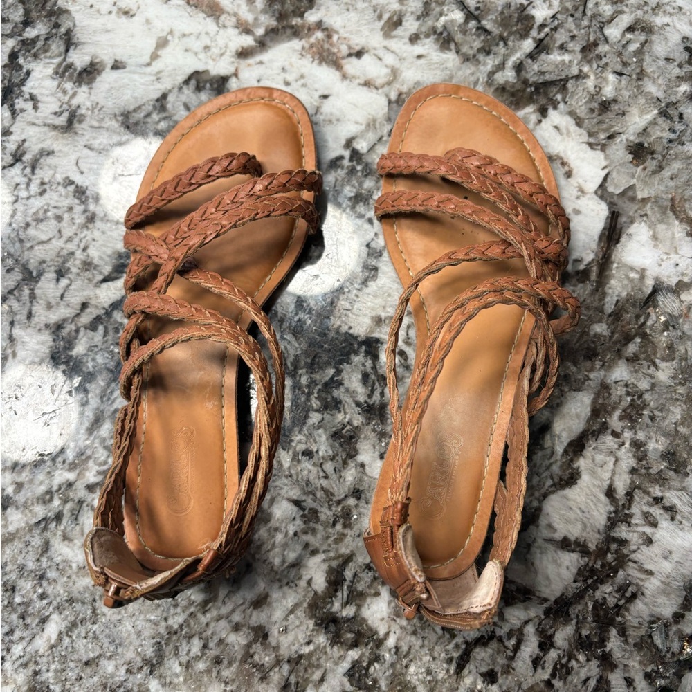 Brown Braided Leather Sandals